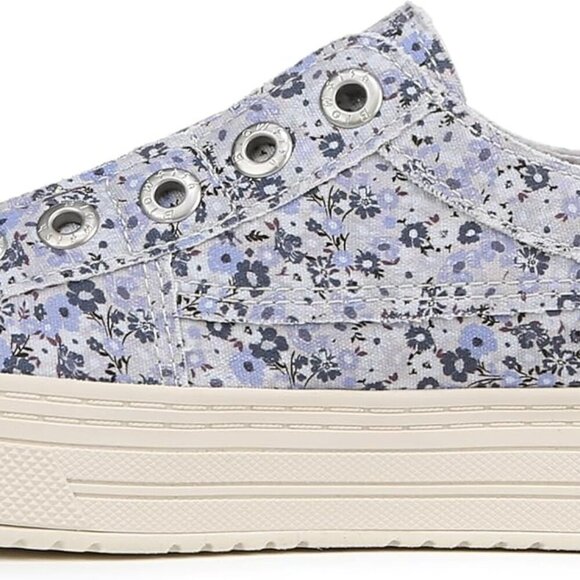 Women's Canvas Slip-On Sneakers Vegan Casual Platform Blue Floral 7.5 - Picture 8 of 9